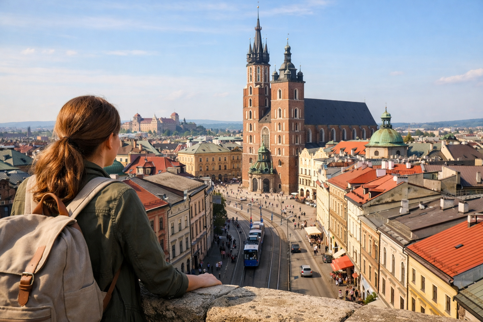 First-time visitor overlooking Krakow Old Town