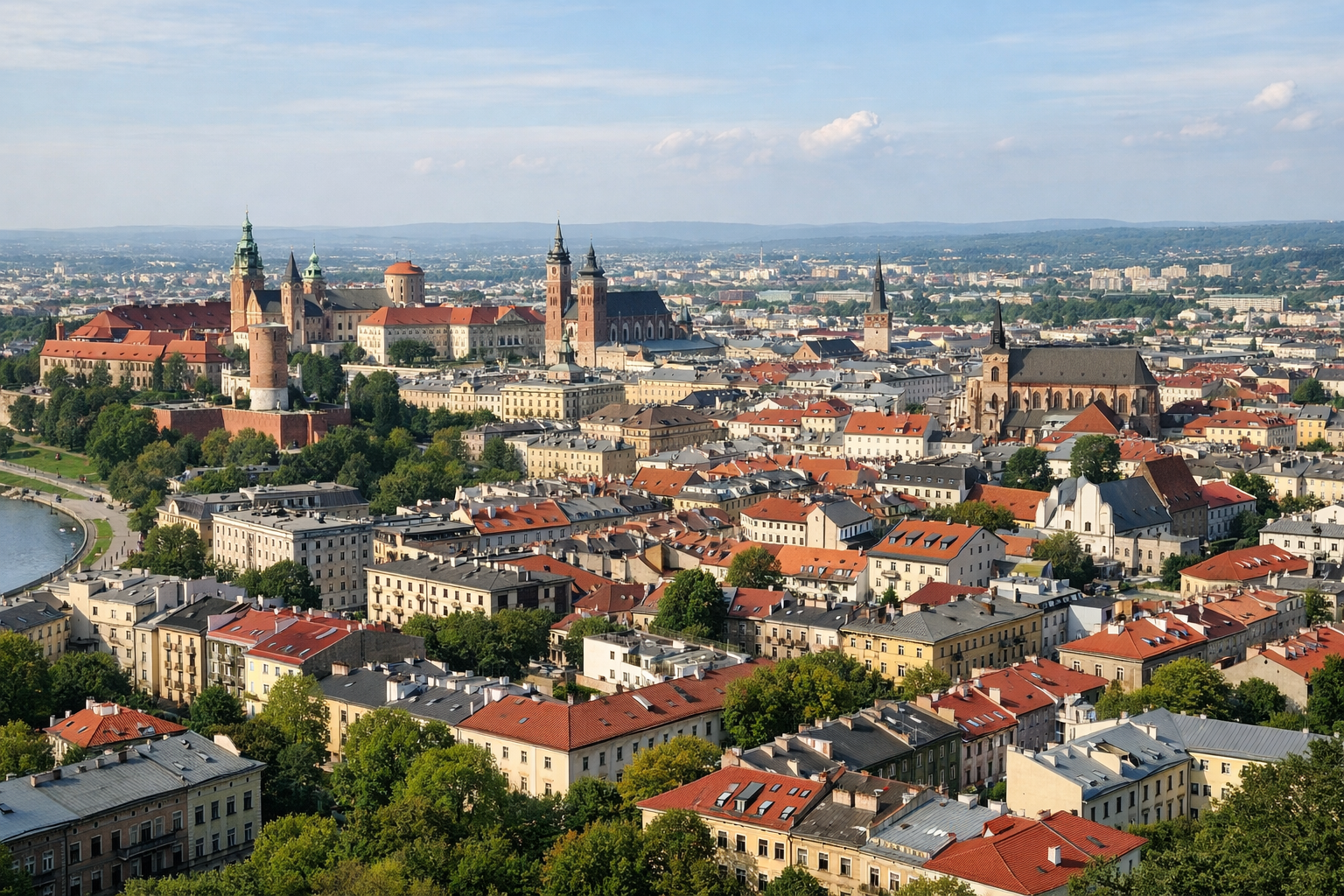 Elevated view of Krakow neighbourhoods