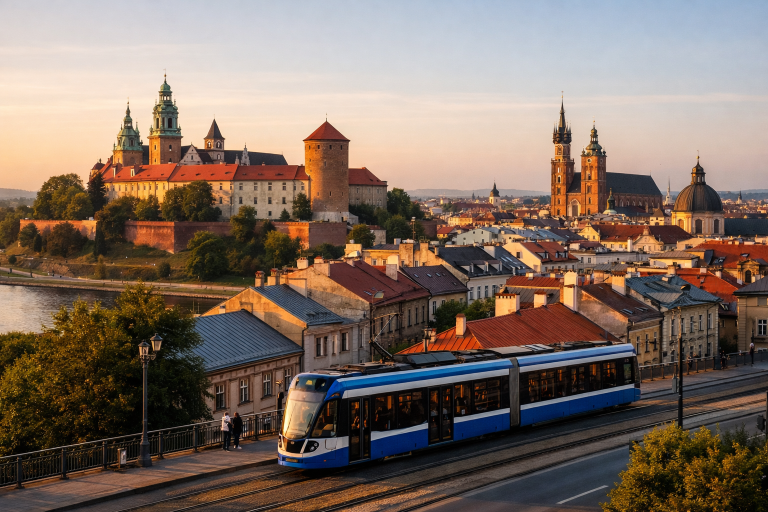 Wawel Castle and Krakow Old Town skyline